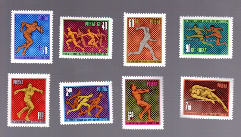 POLAND (1966) Scott # 1414-21 EUROPEAN ATHLETIC CHAMPIONSHIPS-BUDAPEST -FULL set