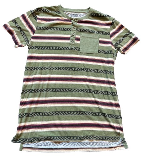 Carbon Mens Pocket T Shirt 1/4 Button Crew Neck Longer Length Southwest Print S