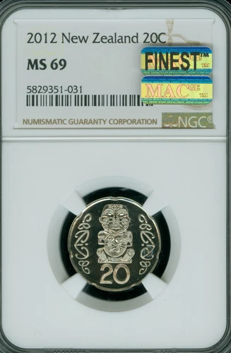 2014 NEW ZEALAND 20 CENTS NGC MS69 MAC FINEST GRADE SPOTLESS 2,000 MINTED .