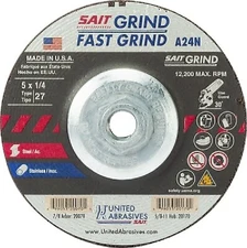United Abrasives-SAIT 20170 A24N Fast Grinding Wheel 5" x 1/4" x 5/8-11" Type 27