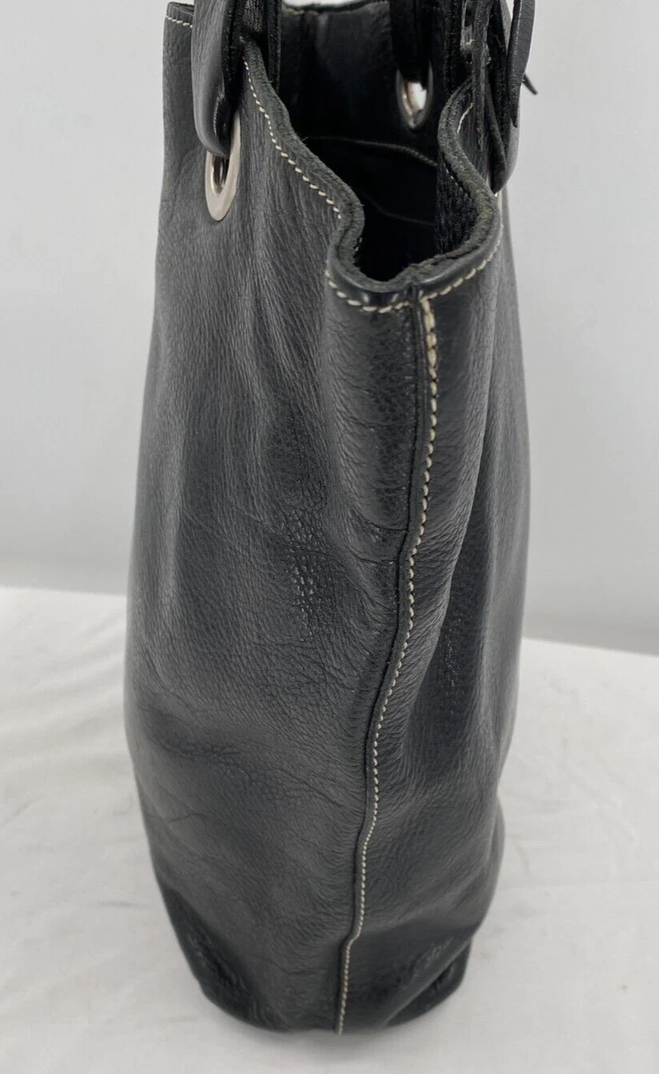 VTG ROOTS Black Luxurious Leather Woven Handle Large Tote Hobo Bag