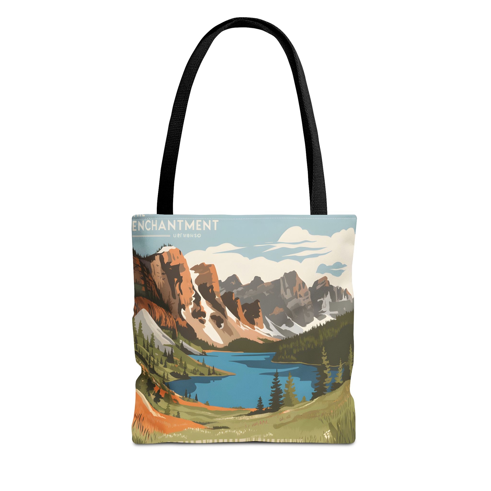Enchantments All Over Print Tote Bag Mountain Lake Design Eco Friendly Gift