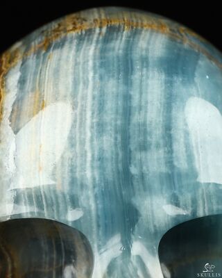 Crâne En Cristal Aragonite Bleu Taille Réelle - Sculpture à Main - 6.9 Pouces