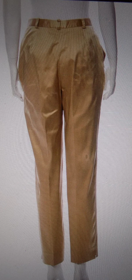 Prada 复古 90 年代/2000 年代缎面米色 Miuccia Prada 正装裤高腰二手状况完好 24.5 W — 第 3/4 张图片