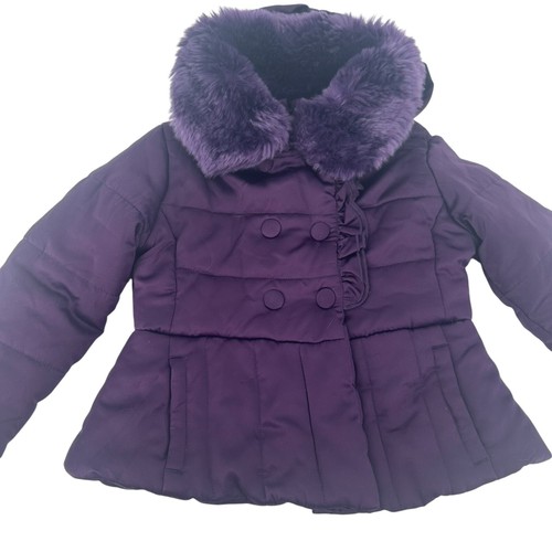 Rothschild Winter Coat Girls Purple Faux Fur Hooded Peplum Puffer Ruffle Size S - Picture 3 of 12