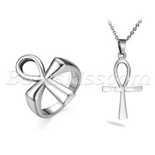 Men's Womens Charm Stainless Steel Egyptian Ankh Cross Religious Ring Band #6-10