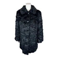 Dennis Basso Madison Avenue Jacquard Coat with Faux Fur Pattern Black X-Large Sz