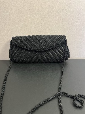 Vintage Black Beaded Evening Clutch Bag By Carlo Fellini