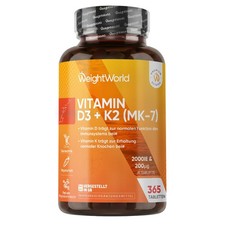 WeightWorld Vitamin D3 K2 2000 IE 365 Tabletten 2 Jahre Vorrat vegan