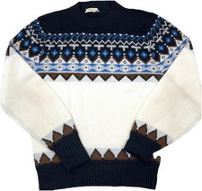 Vintage Orlon Sweater Women Small 70s 80s Nordic Fair Isle Grandma Black White