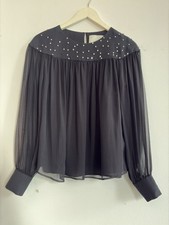 3.1 Phillip Lim Black Silk Blouse with Jewel Detail Size 2 US