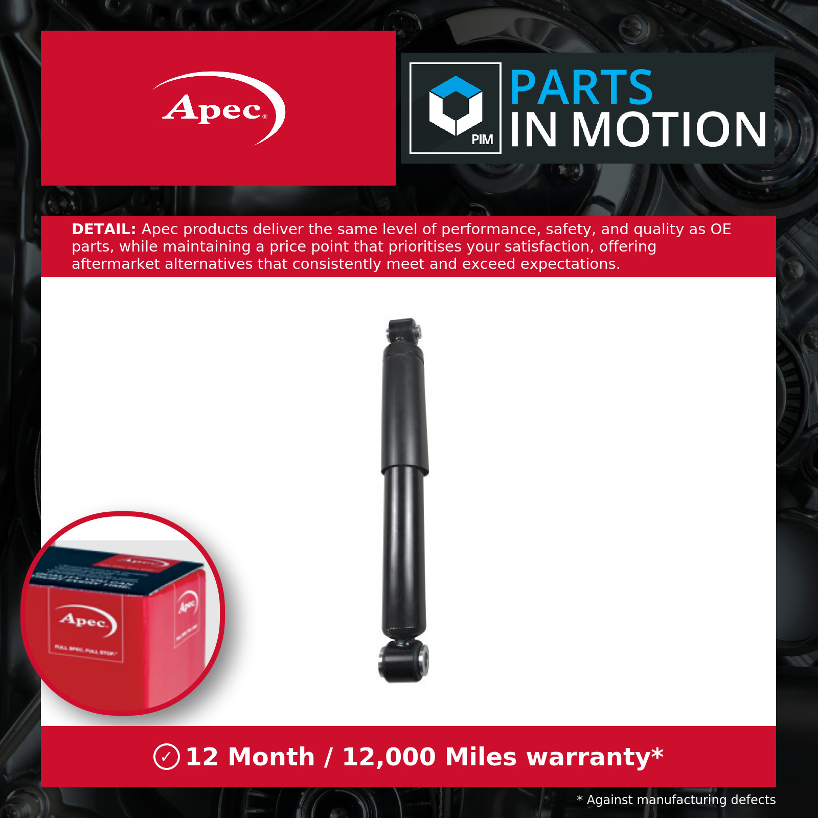 2x Shock Absorbers (Pair) Rear ASA1737 Apec Damper 5206VE 5206VQ 5206VR Quality