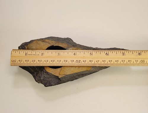 Japanese Ikebana Vase Natural Grey Brown Stone Slate Top Flower Frog Spikes 7.5" - Picture 5 of 14