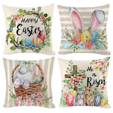 Easter Pillow Covers 18x18 inch Set of 4, Bunny Spring Floral Holiday Stripe ...