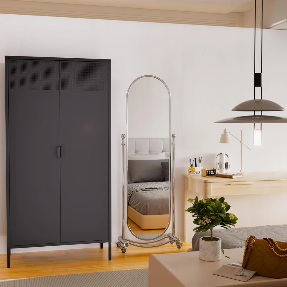 71" Black Metal Closet Storage Space, Metal Closet with Hanging RodFor Bedroom - Image 4 of 4