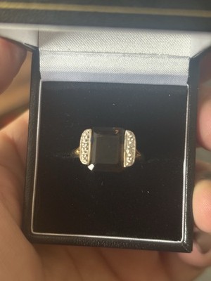 Ring 9 kt Gold Rauchquarz und Diamant Größe P1/2