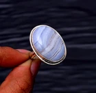 Blue Lace Agate Gemstone Gemstone 925 Sterling Silver Handmade Ring Size - 9"