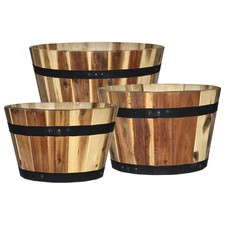 Classic Home and Garden 5/800/3 Wood Barrel Set of 3 Planters, Acacia