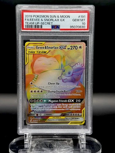 Eevee & Snorlax GX (Secret) 191/181 Sm-Team Up Holo PSA 10
