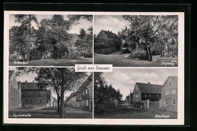 Ansichtskarte Domsen, Rittergut, Dorfstraße, Tiefweg, Dorflage 