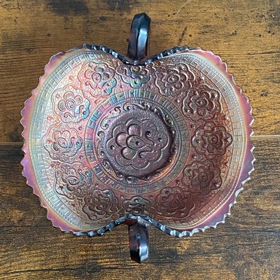 Antike Fenton Carnival Glas Perser Medaillon Bonbon Schale Schüssel Griffe 7''