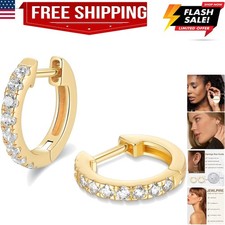 Hypoallergenic 14K Real Gold Plated Over 925 Sterling Silver Huggie Earrings ...