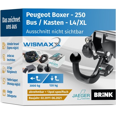 ANHÄNGERKUPPLUNG für Peugeot Boxer 11-21 abnehmbar BRINK +13pol E-Satz JAEGER