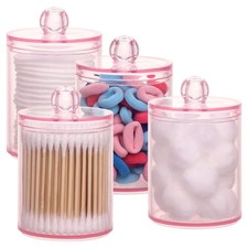 Tbestmax 4 pcs Qtips Holder Bathroom Container, 10 OZ 10 oz 4, Pink 10oz 4