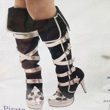 Secret Wishes Ladies Black Gold Harlot Pirate Boots Size 7-8 Medium Costume