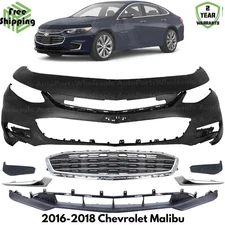 Front Bumper Cover Fascia & Lower Bumper Grille For 2016-2018 Chevrolet Malibu