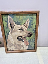Vintage 1950s Paint By Number German Shepherd Dog Framed 9x11 MCM Wall Art