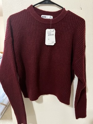 Elodie Rib-Knit Crew Neck Long Sleeve Pullover Sweater Burgundy Women s S