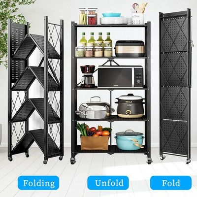 2PCS 5-Tier Heavy-Duty Storage Rack   Foldable Shelving Wheels Kitchen & Garage