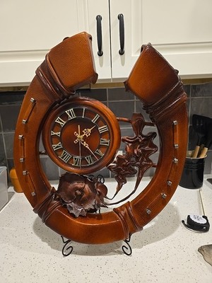 Fun Leather Horseshoe Clock - Hand Made Leather Work Clock