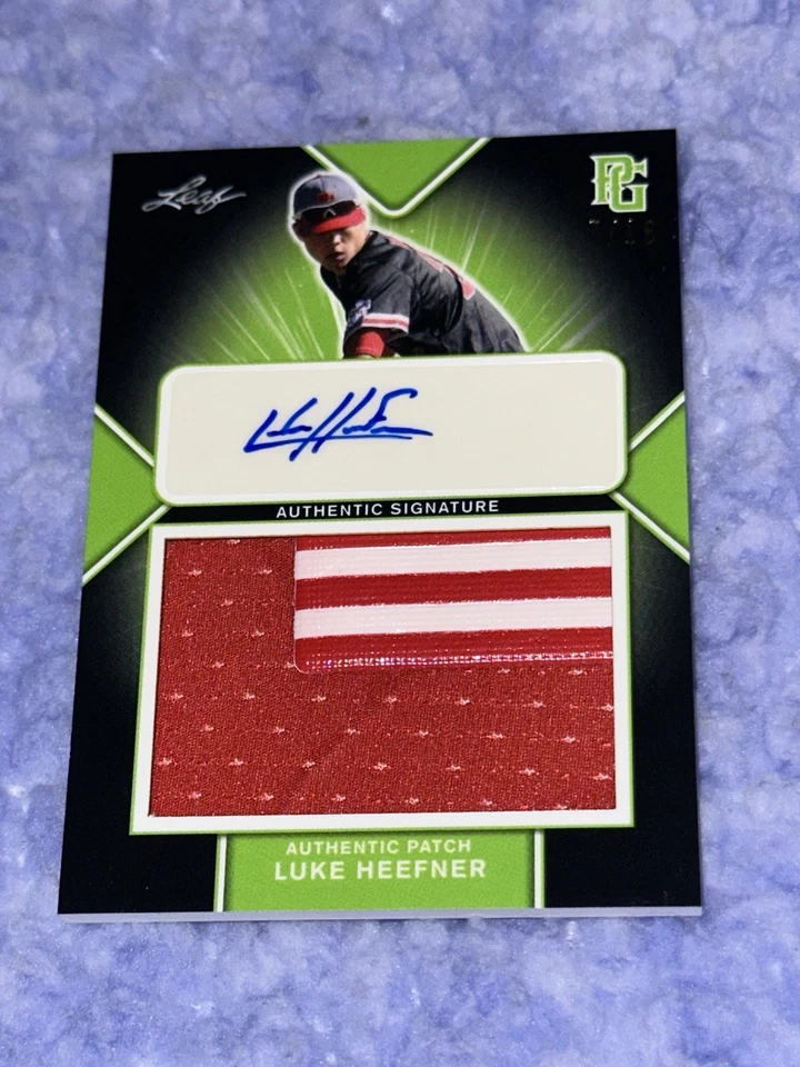 LUKE HEEFNER 2020 Leaf Perfect Game AUTOGRAPH GAME WORN JERSEY LOGO PATCH #7/16 - Image 2 of 4