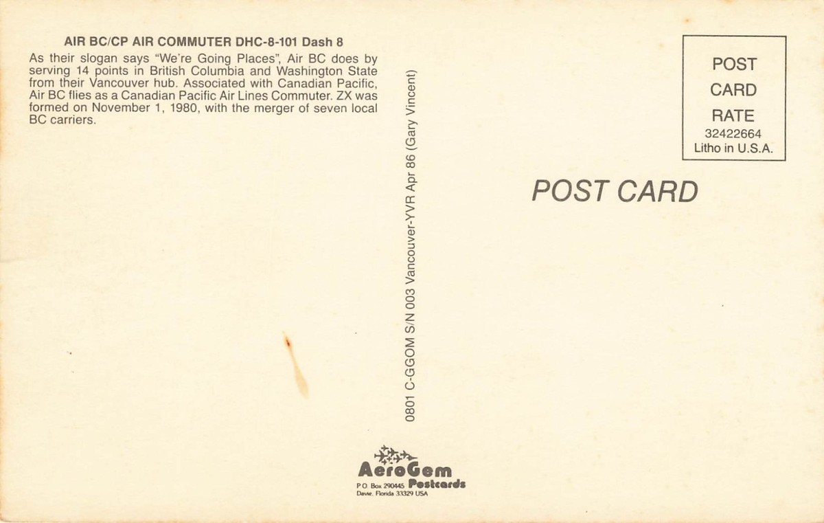 Postcard Air BC/CP Air Commuter, A24 | eBay