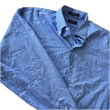 Nautica button down dress shirt Mens 17 1/2 34-35 striped long slv Blue ocbd