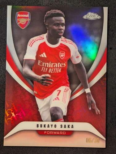 Bukayo Saka White /30 SP 2025-26 Topps Chrome Arsenal team set #18