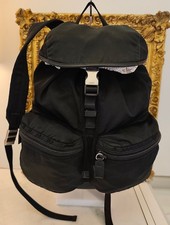 PRADA Large Vintage Backpack Black Nylon Leather With Logo, 40x30x20 cm