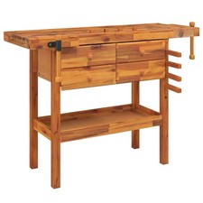 Workbench with Drawer and Vice Wooden Work Table Solid Wood Acacia vidaXL