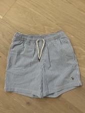 NWT, Boys Ralph Lauren Blue White Stripe Swim Shorts. Size 8, S