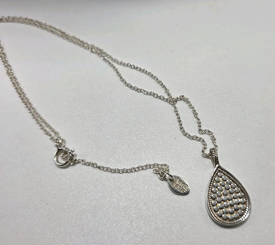 Collar Reversible Firmado Anna Beck Plata Esterlina/Oro Placa Lágrima Punteado  Foto 2 de 4