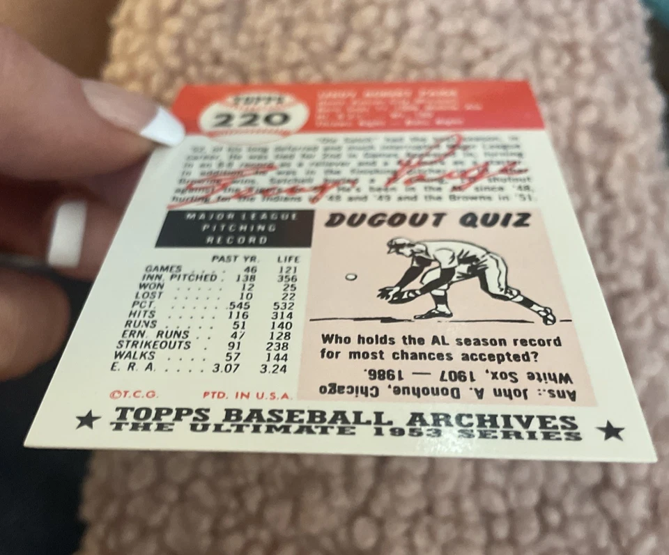 1953 Topps - Cartera Paige #220 Foto 4 de 4