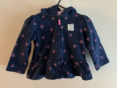 Carter's Baby Girls Ahoy Cutie Pink Anchor Full Zip Long Sleeve Hoodie Navy 12M