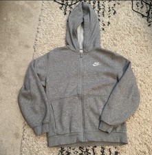 Nike Boys Gray Full Zip Fleece Hoodie Long Sleeve Logo Zip Size L
