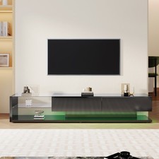 Hochglanz TV-Schränk Lowboard Fernsehschrank mit LED Glas regal 2 Schubladen Sch