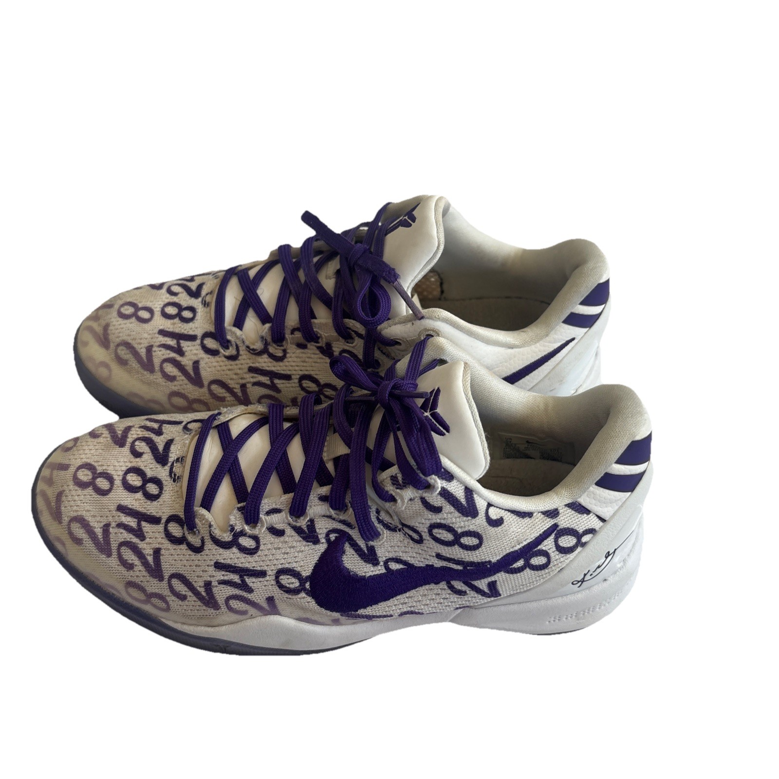 Kobe VIII Big Kids' Basketball Shoes /White/Court Purple Size 5 Y Sneakers