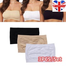 3 Pack Women Ladies Strapless Seamless Bandeau Bra Boob Tube Comfort Tops