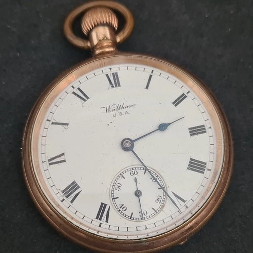 Antique gold plated gents Waltham Pocket Watch Working c1910 ref4447