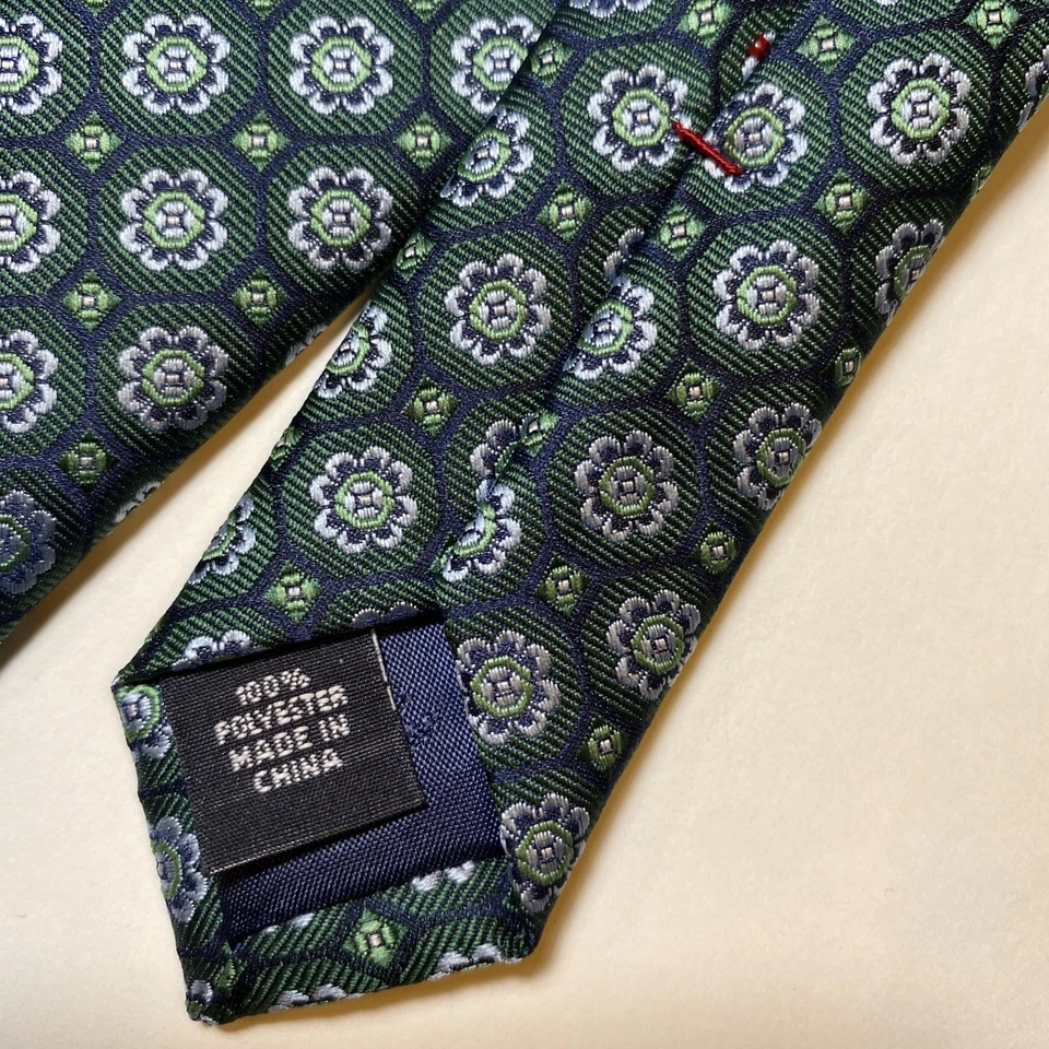 TOMMY HILFIGER 经典领带绿色海军蓝图案奖章花卉 3.25 英寸 — 第 4/4 张图片